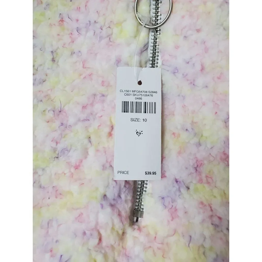 Justice Cotton Candy Pastel Multicolor Hooded Half Zip Sherpa Pullover in Blush